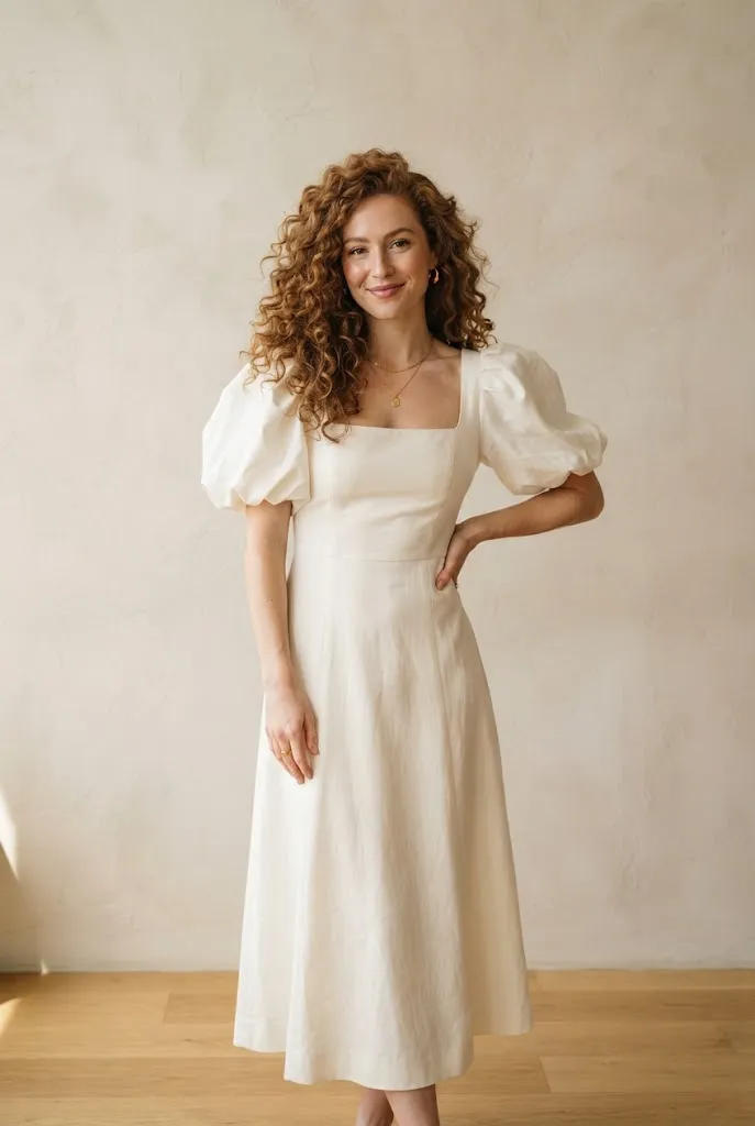 Bride in an ivory dress with dramatic statement sleeves and minimal jewelry