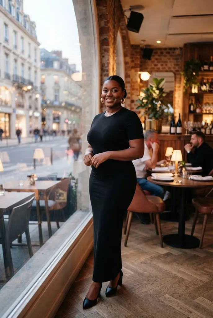 Plus size woman wearing bold statement earrings with hair pulled back for date night