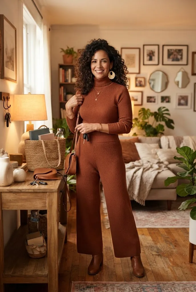 Woman over 40 wearing a matching co-ord set for an easy date night look