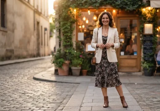 Woman over 40 wearing a fresh modern date night outfit, featured image for outfit ideas roundup