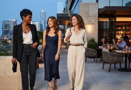 Modern girls night out outfits for women over 40 at an upscale evening setting