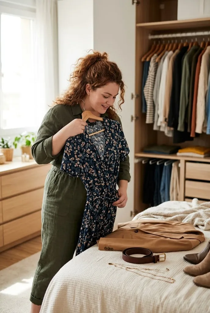 Plus size woman with a full figured body styling one wrap dress three ways for brunch