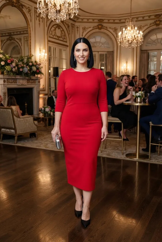 Curvy woman wearing a smooth fitted party dress with comfortable shapewear