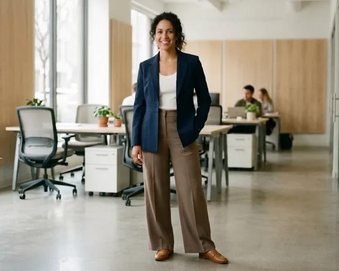 Chic plus size work outfits for curvy women, professional office style flat lay