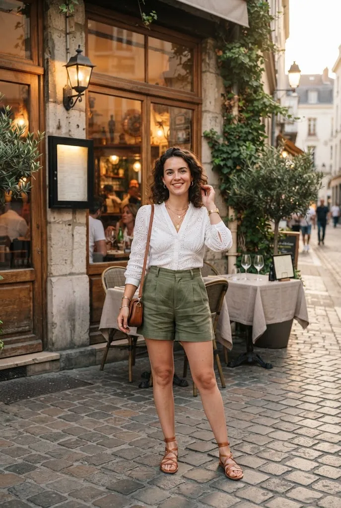 Woman turning day shorts into a night outfit for dinner