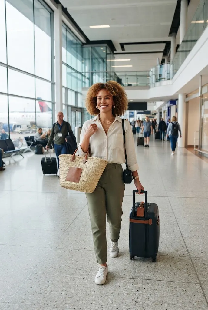 Woman carrying a straw tote bag as a beach bag and carry on