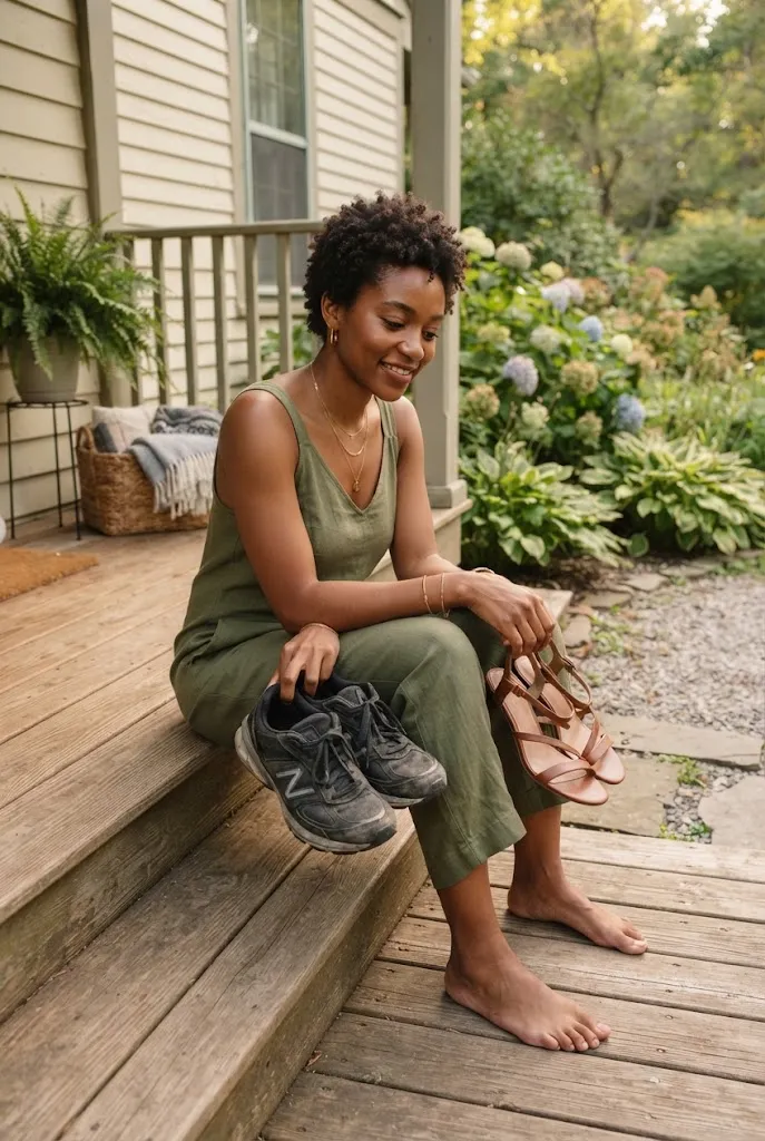 Woman choosing between two pairs of shoes for a weekend trip