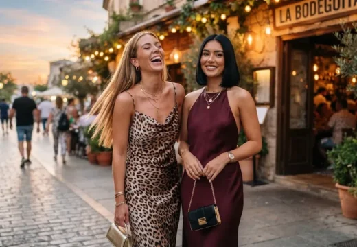 Two women in coordinating birthday party dresses ready for a night out