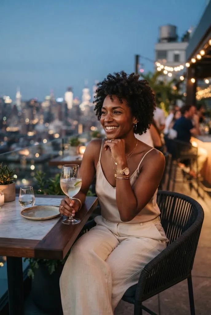 Birthday outfit ideas for women over 30, wide leg trousers and silk camisole