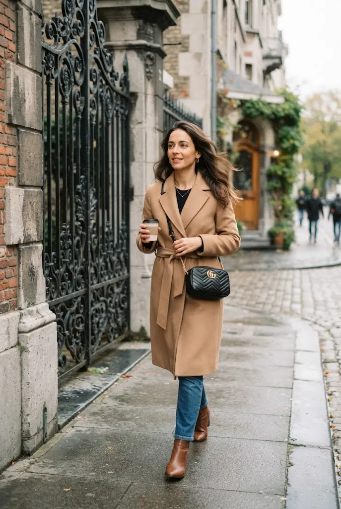 Woman carrying a quilted crossbody bag while walking through a city street