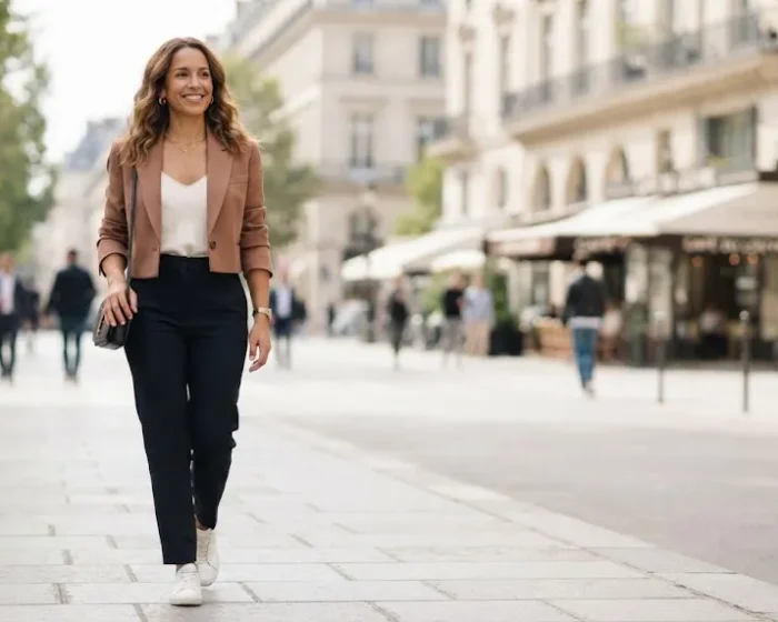 Collage style feature image of cropped blazer outfit ideas for women over 30