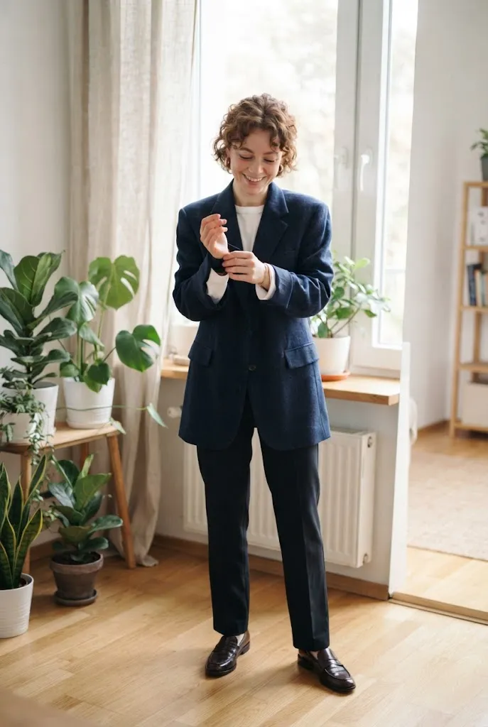 Close up of rolled sleeves on an oversized blazer outfit