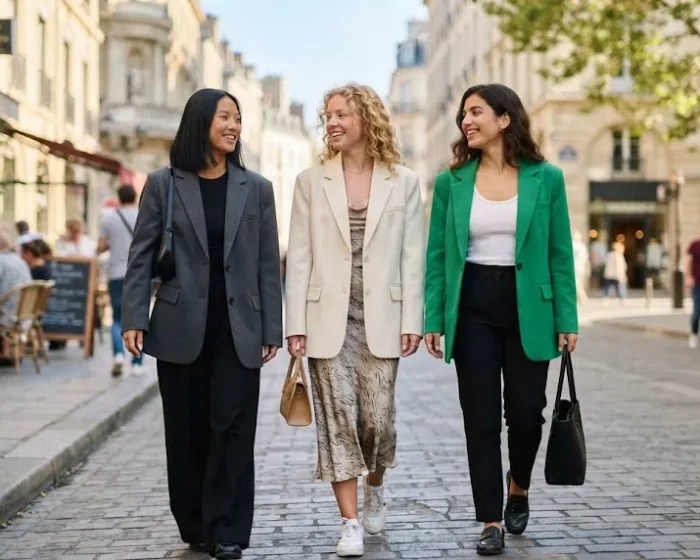 Group of women wearing different oversized blazer outfits for women in their 20s