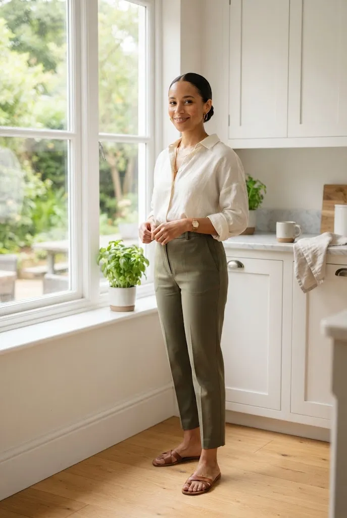 Petite outfit idea using a French tuck to define the waistline