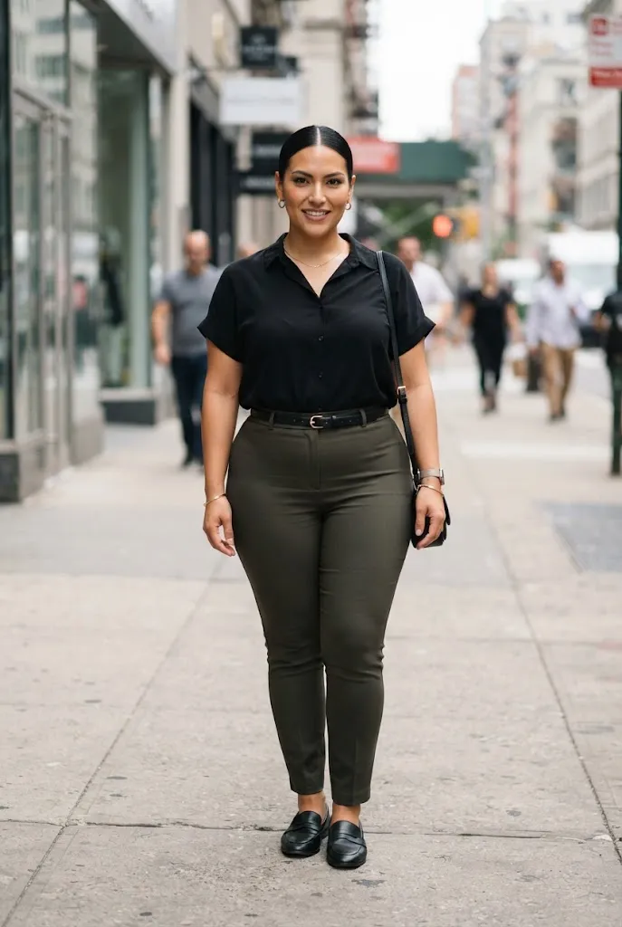 Plus size Latina outfit belted high waisted trousers