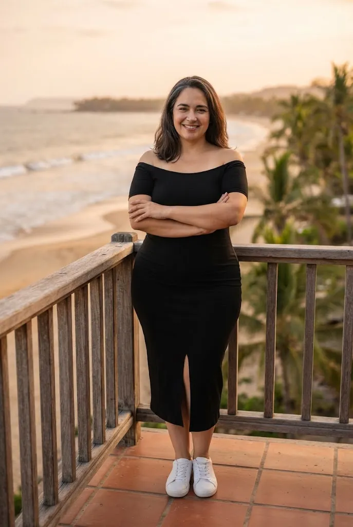 Plus size Latina outfit off shoulder black midi dress with sneakers