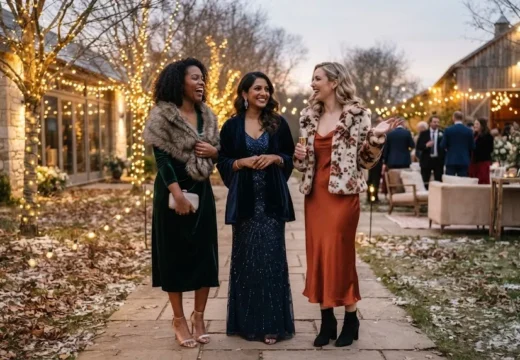 Wedding outfit ideas for women in winter, elegant guest looks