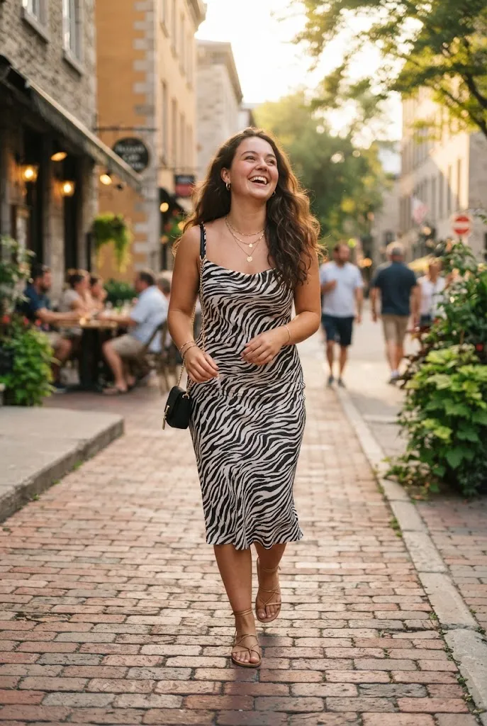 Zebra print slip dress for a daytime birthday celebration